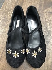 Dolce & Gabbana Girl's Mary Jane Black Lace Yellow/White Stone Size 37