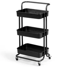 3-Tier Rolling Cart Metal Utility Storage Organization Craft Art Cart w/ Handle