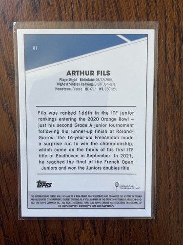 2021 Topps Chrome Tennis Black & White Mini-Diamond Refractor Arthur Fils - Bild 2 von 2