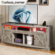 LED TV Stand With Power Outlets for 50 to 80 in TVs Console Open Shelves Cabinet
