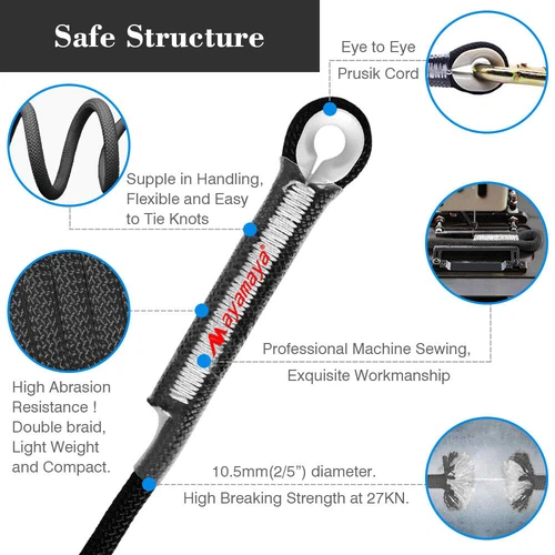 27KN 11MM Static Rope Rock Climbing Rope Rappelling Safety Rescue Auxiliary Cord - Picture 4 of 10