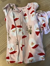 Carter's Fleece Footed Pajamas Girls Santa Reindeer Christmas Pink 3T One Piece