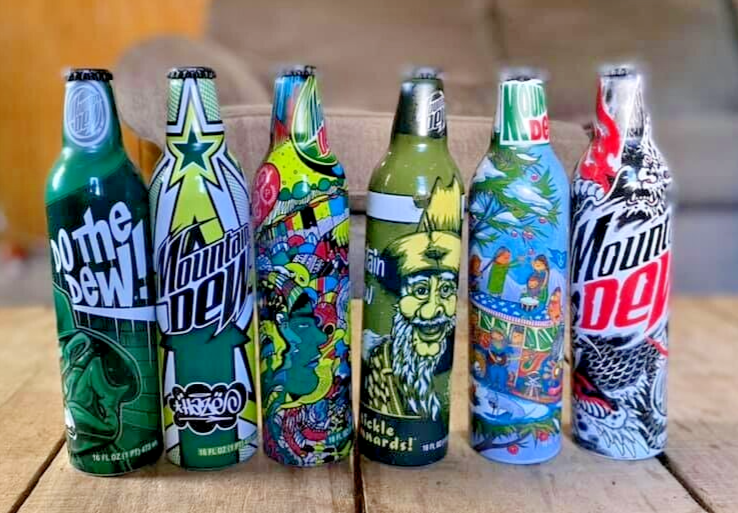 Vintage 2008 Mountain Dew Green Label Art Bottles | Rare New Lot