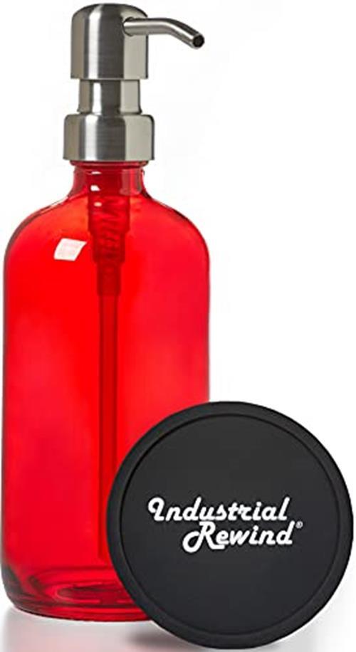 Red 16oz Glass Soap Dispenser with Stainless Steel Pump-image