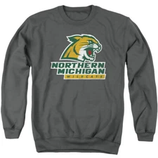 Northern Michigan Adult Crewneck Sweatshirt Wildcats Logo, Charcoal, S-3XL