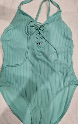 SO Brand Womens Turquoise One Piece Swimsuit, Sz 1X, Tie Up Front