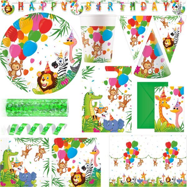 Fiesta De Cumpleaños De Animales Safari Para Niños Decoración Conjunto