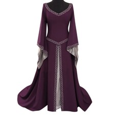 Abito Medievale Lungo Donna Maniche Svasate - Costume Halloween Retrò Viola, Taglia M - 4
