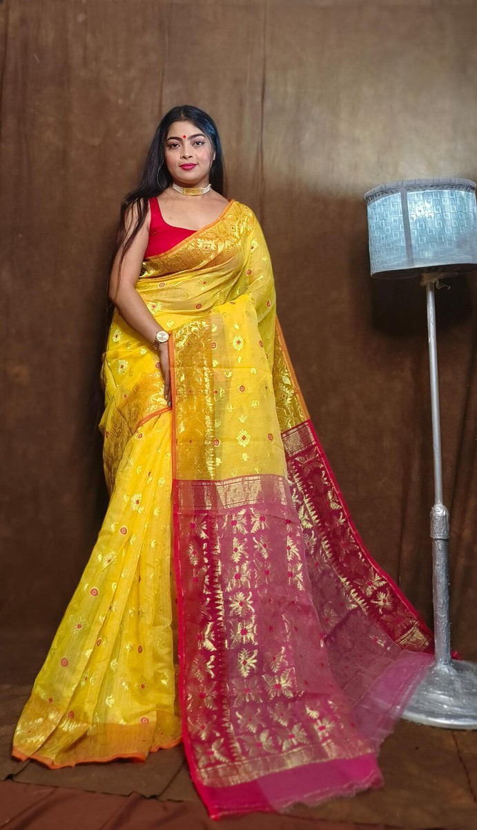 SARI様 Women's Ethinc Wear Resham Silk Dhakai Jamdani Sari Hand Made