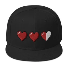 3 Heart Meter Retro 8 Bit Video Game Embroidered Flat Bill Cap Snapback Hat