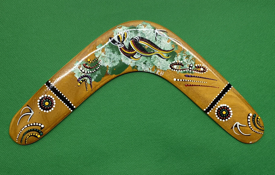 Aboriginal Throwing Boomerang Painted Lizard Hand Crafted In Australia - Foto 8