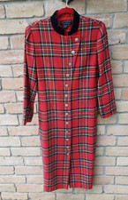 VTG 80s Maggy Boutique Red Tartan Plaid Midi Coat Dress Sz 10 Button Front