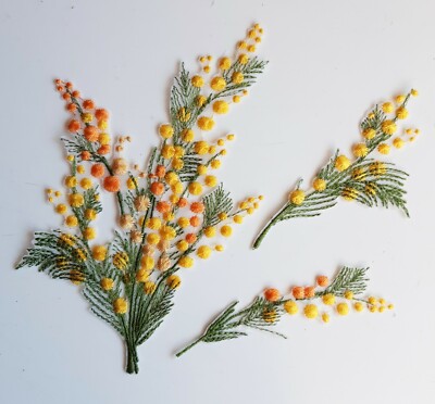 Mimosa Spring Flowers Easter Blossoming Handmade Embroidered Patch