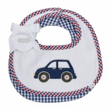 Mud Pie Baby Boy Car Feeding Bib 2pc Set 7 1/2" x 7 1/2" NEW