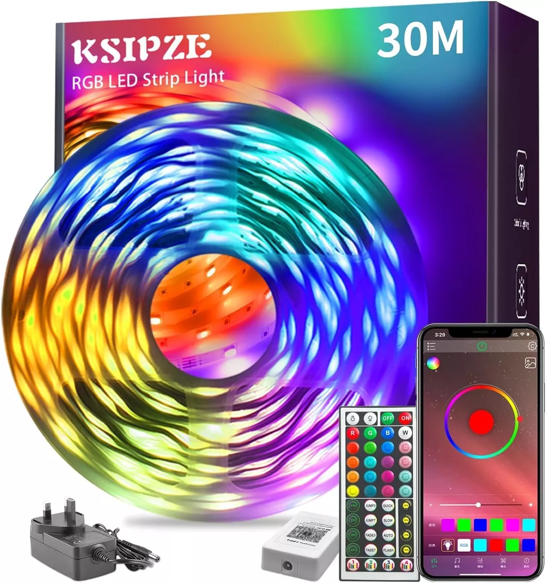 KSIPZE 30m Led Strip Lights RGB Music Sync Color Changing Bluetooth Led Lights