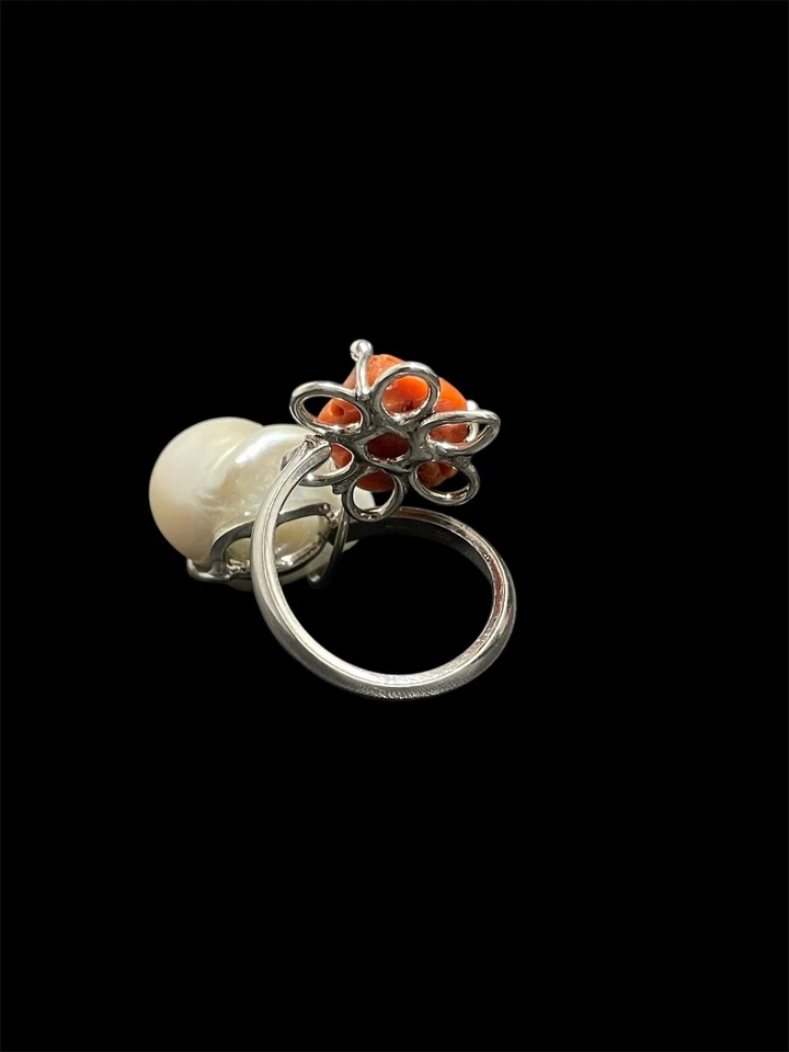 Anello in argento con perla e Corallo naturale - Immagine 4 di 4