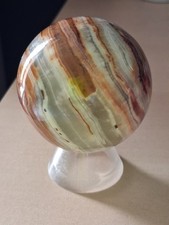 Polished Stone Sphere with Display Stand Decorative Crystal Ball Natural Mineral