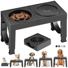 Elevated Dog Bowls Slow Feeder Dog Bowl Stand Food and Water Bowl Set for Lar...