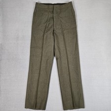 Vintage 1980 Wool Serge Trousers Mens 31L Green Military Pants 80s 33" Inseam