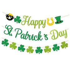 Glittery Happy St. Patrick's Day Banner Shamrock Banner Saint Pattys Day