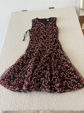 Tommy Hilfiger Dress Womens 2 Black Floral Embroidered Fit & Flare Knee Length