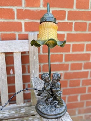Vintage Art Deco Stil Tisch Nachttischlampe junge Liebhaber Figur Widdop PAT geprüft