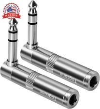 1/4 Inch TRS Stereo Audio Extension Adapter 2-Pack Heavy-Duty Metal L-Shape Conn