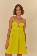 NWOT Farm Rio Linen Blend Yellow Sleeveless Mini Dress Size XL