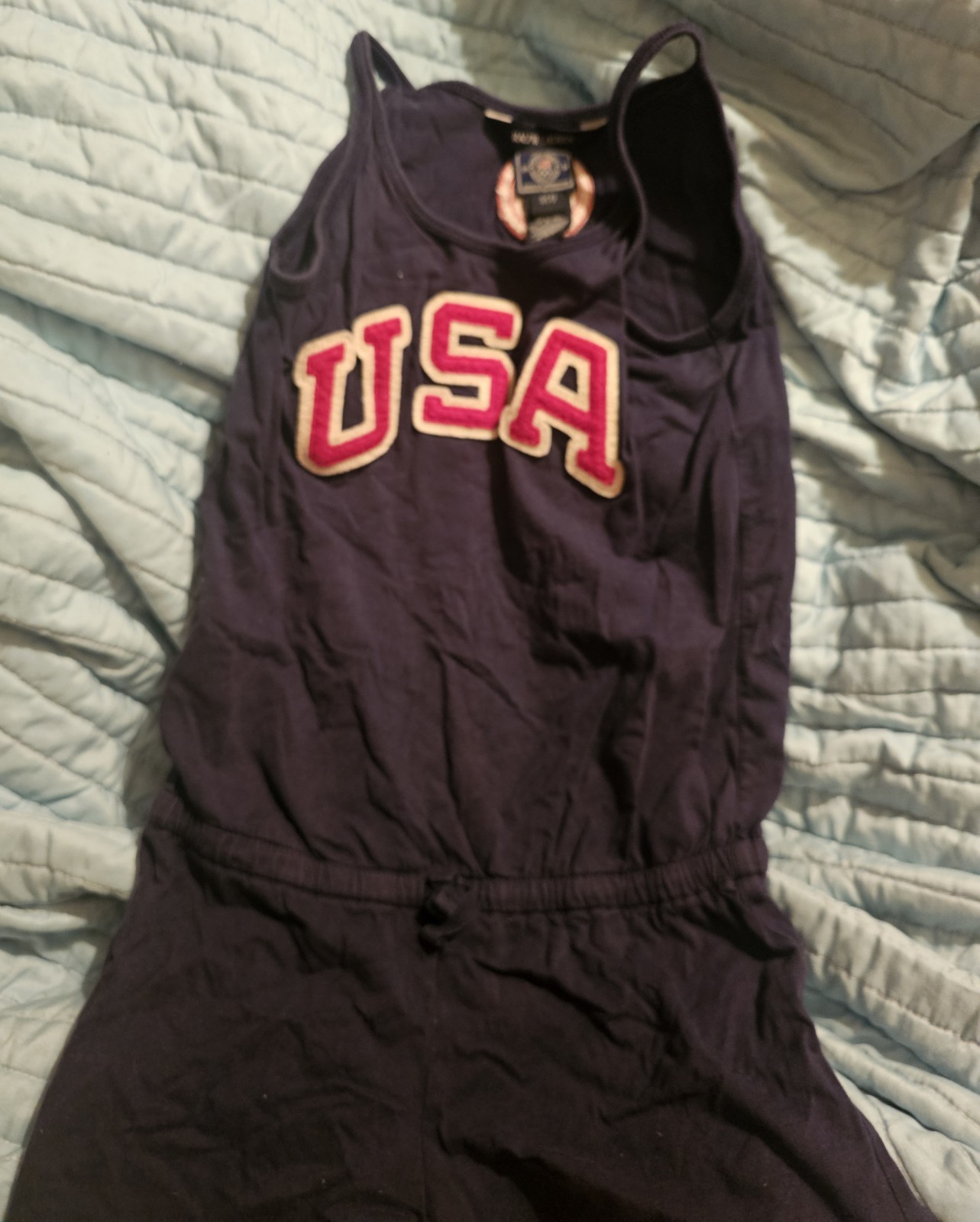 Girls Boys Unisex Ralph Lauren OLYMPIC 2012 NAVY BLUE ROMPER SHORT Sz 7 Small