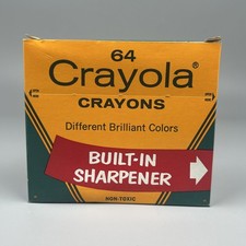 Vintage Crayola 64 Crayons Box Built-In Sharpener w Retired Colors 1980s - New