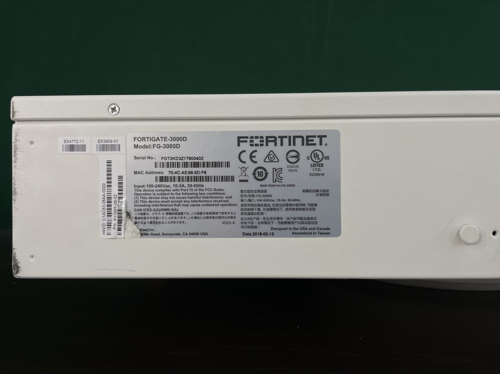 как выглядит Fortinet FortiGate 3000D Firewall FG-3000D Dual Power Ears /Registered фото