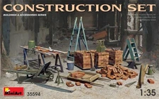 MINIART 1/35 #35594 Construction set: ladders, table, buckets, bricks, cart, etc