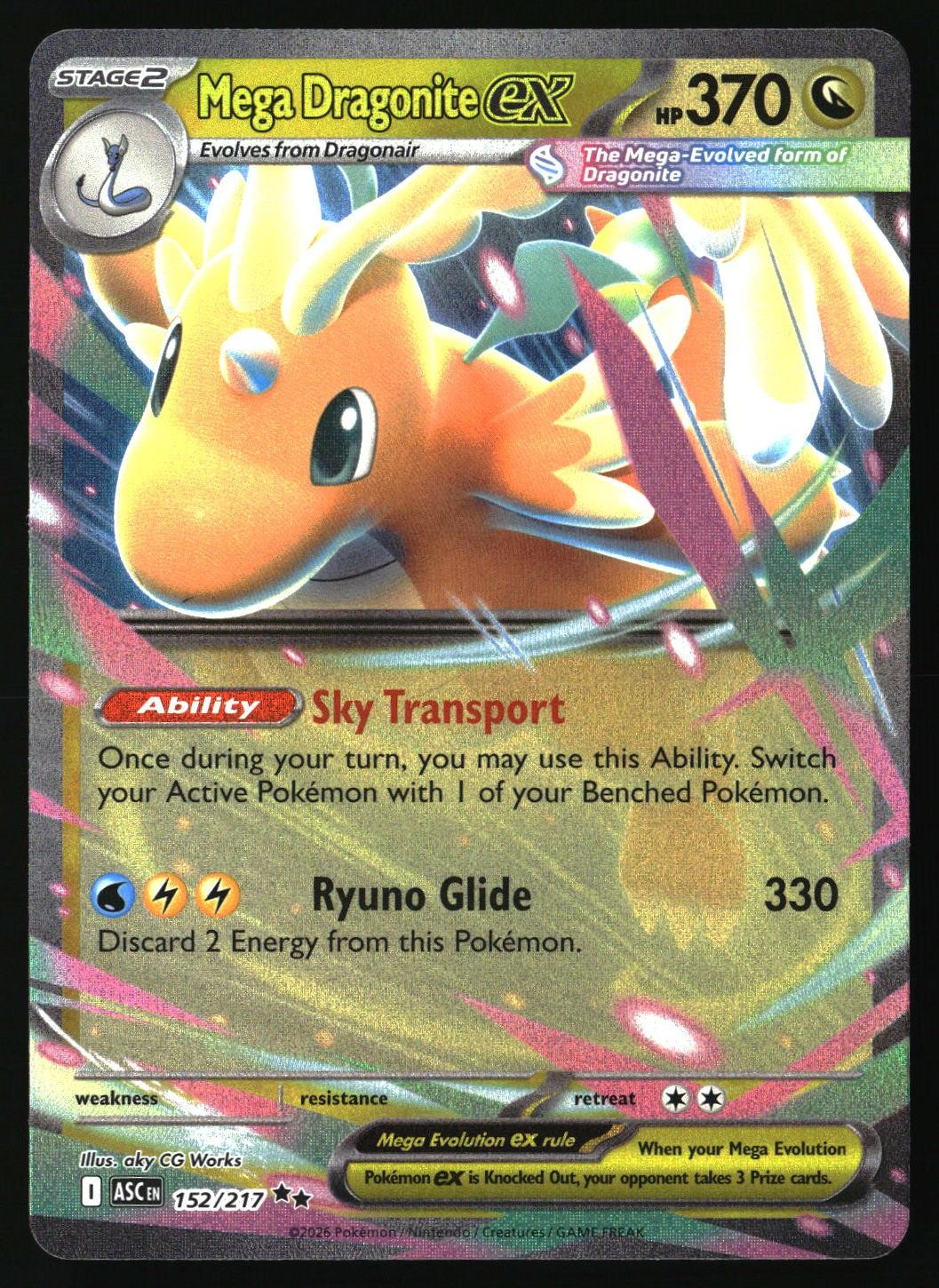 MEGA DRAGONITE EX 152/217 DOUBLE RARE ASCENDED HEROES POKEMON HOLO NEAR MINT