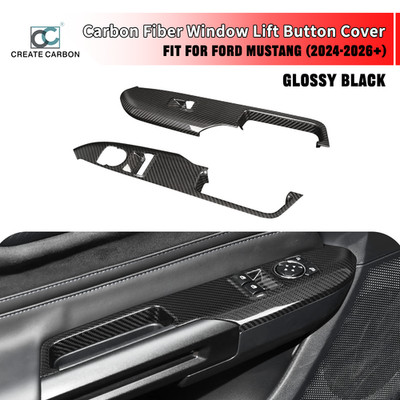 2pcs Dry Carbon Fiber Window Lift Button Cover For Ford Mustang S650 2024+