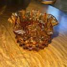 Vintage Fenton Glass Amber Hobnail Rose Bowl Vase Ruffled Edge 3” Flawless!