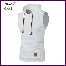Mens Sleeveless Hoodies Fashion Casual Hooded Sweatshirt Men Bodybuilding.