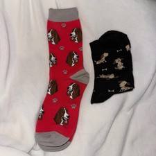 Womens Dog Pattern Socks Red Black Dachshund Basset Hound Novelty Ankle 2 pair