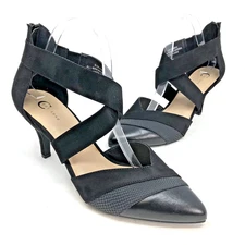 Cato Shoes Womens 8.5 Black Faux Leather Pointed Toe High Heel Cross Strap Event