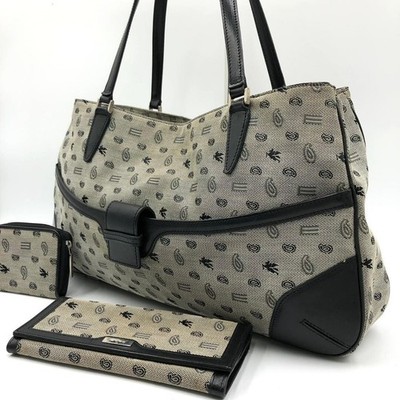 ETRO Paisley Tote Bag Long Wallet Coin Case 3 Piece Set Gray Black Authentic