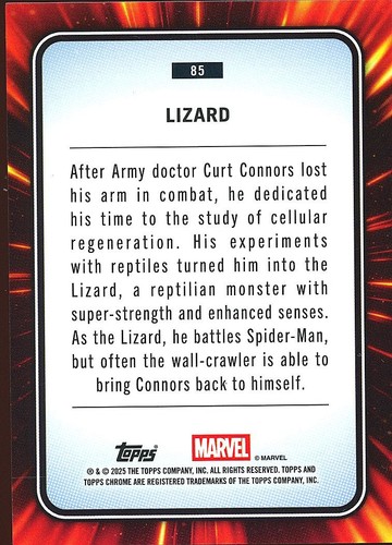 2025 Topps Chrome Marvel Lizard SP Hulk Green Lazer Refractor Color Match 83/99 - Picture 2 of 2
