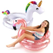 2 Pack Inflatable Unicorn Flamingo Pool Floats for Kids, Toddler Pool Float Fun