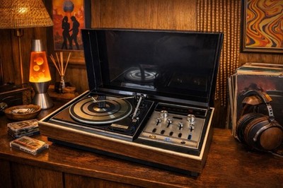   Vintage 1970s Electrophonic Solid State Stereo 8-Track Turntable Receiver!