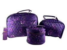 NEW Purple Flora Quilted Cotton Polyester Travel/Overnight Bags Set Of 3 Zipper