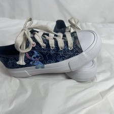 Disney Stitch Shoes Youth Sz 1 Platform Low Top Sneakers Blue Canvas Lace Up