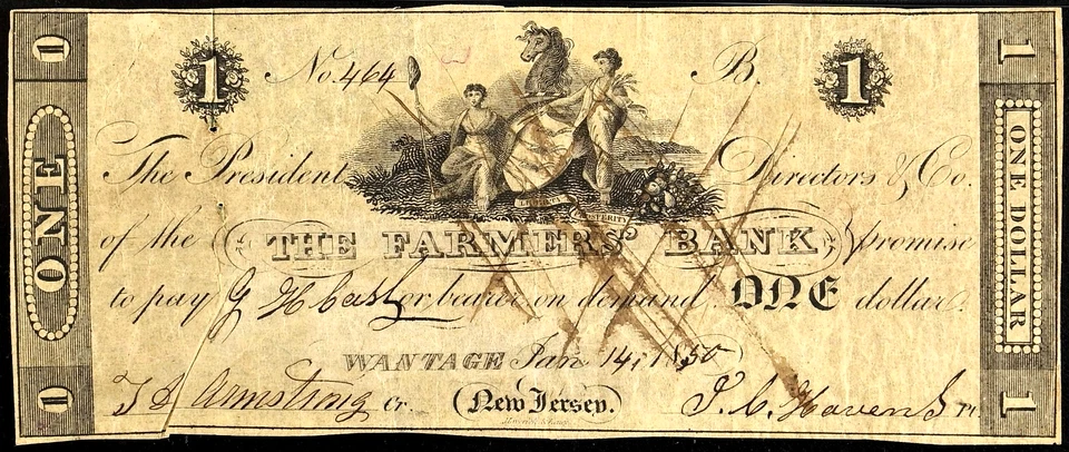 NJ $1 WANTAGE Deckertown New Jersey Farmers Bank Jan 14 1850 PMG VF25 NJ-105 A10 - Image 2 of 4