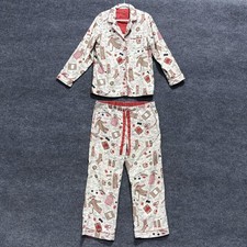 Nick Nora Pajama Set Womens XL Beige To Sew Sock Monkey Flannel Christmas
