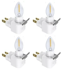 4 White Plug In Night Light On/Off Switch W/Rotating Base - 4 LED Bulbs included