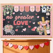 Valentine's Christian Bulletin Board Set - 75 Pcs with John 15:13 Decor