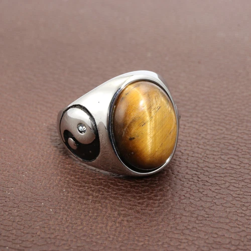 Mens Yin Ying Yang Tiger Eye Stone Ring Men Stainless Steel Size 7-13 - Picture 7 of 11