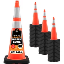 Xpose Safety 36 Inch Orange Traffic Cones 12 Pound with 6" & 4" Collars, 48-Pack